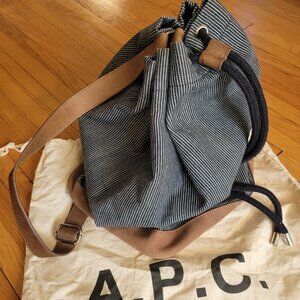 A.P.C. Navy pinstriped nubuck-trimmed bucket bag